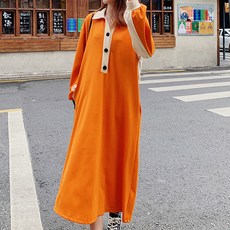 오버핏 블록 컬러 임산부 더 두꺼운 롱 원피스 day324