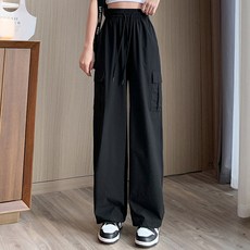 Elsso 女款口袋涼感冰絲寬鬆工裝褲