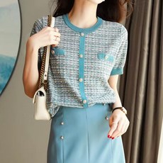 Paperments 女款斜紋金釦短袖針織T恤 10776