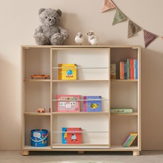 아이캔컴퍼니 아이드림 슬라이딩 책장 1200 원목발 세트 방문설치, 크림화이트