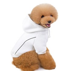 MING Z 狗貓基本款虛線刷毛連帽T恤, 白色