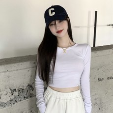 PEONIST 女款基本修身長袖微短版T恤