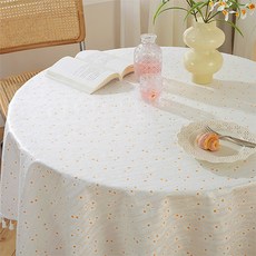 파라다이소 PDS 홈데코 태슬 포인트 프렌치 스타일 원형 탁자 라운드 식탁보, 데이지 화이트, 1개, 140cm