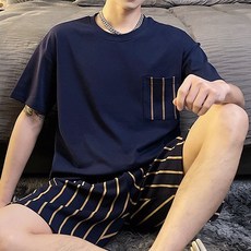 Bonaraon 男士棉質口袋短袖睡衣套裝