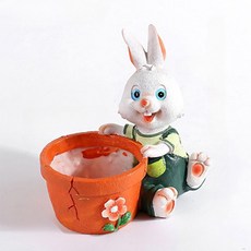 Homeflow 可愛兔子系列 室內裝飾多肉植物迷你花盆 綠衣兔子, 1個, 混合顏色