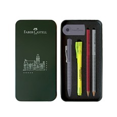 FABER-CASTELL 輝柏 筆具握把原子筆禮盒組, 1組, Defle Gray(圓珠筆)+隨機出貨(鉛筆+38號螢光筆+橡皮擦)