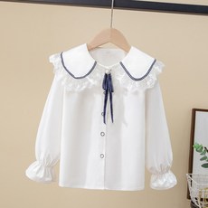 EYOUMONG 兒童蕾絲領撞色蝴蝶結長袖襯衫 E6S275