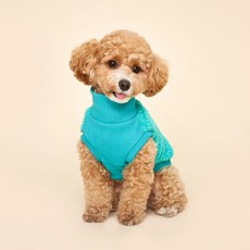 Flot 狗狗蓬鬆刷毛半高領無袖上衣, 土耳其藍