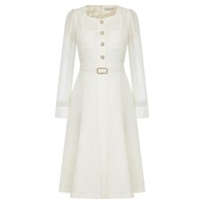 LINE ADDITION 珍珠鈕扣粗花呢洋裝, 奶油色