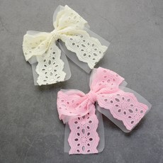 HanNal 雪紡蕾絲大蝴蝶結髮夾2件組