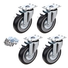 T-REX CASTER 125mm 旋轉煞車PU腳輪 P505S-2B DB 4入 + 墊圈 + 十字螺絲, 1套