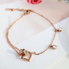 noid-b 女性用醫療鋼水晶方形雙環方晶鋯石鍊式手鍊