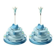 Morepet羽毛棒4層球桌貓咪玩具, 2個, 藍色