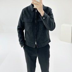 아도르클래식 남성용 블럭 크롭 캐주얼 블루종 집업 울 자켓