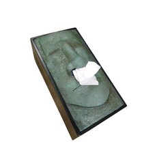 3D肖像圖案桌上立體方形面紙盒 摩艾像, 混色, 1個