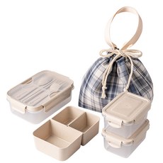 Nanu Dam Daily 便當 1100ml + 密封容器 450ml 2入 + 保冷袋組合, 海軍藍(保冷袋), 1套