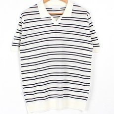 플레이즈 남성용 카라넥 스트라이프 반팔 니트 티셔츠