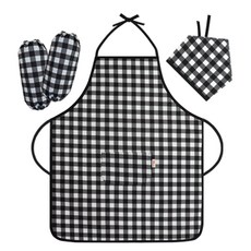 Derhappy 兒童頸掛式圍裙 + 頭巾 + 袖套套組 格紋