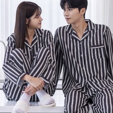 Mintcocoa 情侶款絲滑感長袖翻領睡衣居家服上下套裝