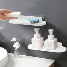 Market Plan 簡約免鑽孔黏貼式浴室迷你託盤置物架, 白色, 2個