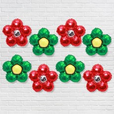 파티공구 플라워 은박풍선 2종 x 4p 세트, 레드, 그린, 1세트