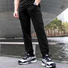blackmonsterfit 涼感經編針織工裝鬆緊束口褲