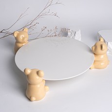 小熊蛋糕架 底座 圓形 3號 + 小熊 3p 套組, 黃色, 1套
