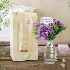 Scent Basket 人造花 經典絲花康乃馨 + 花瓶 + 手提購物袋組合, 紫色, 1個