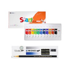 新韓 S Plus 藝術丙烯顏料 7.5ml + Toombo Mono J 4B 12p, 12 種顏色