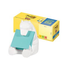 3M Post-it 熊玩偶抽取式便條台+強力黏貼便利貼 KR330-20A, 白色（泰迪熊）、渴望黃色、新芽綠色、深粉色（便利貼）, 1套