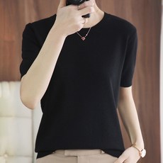 Soleil 女款素色圓領針織短袖T恤