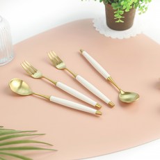 Bogen Le Vian 金茶匙 + 叉子套裝 2件白色, 1組, 2p 茶匙 + 2p 茶叉