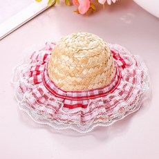 Wavy Days 寵物格紋蕾絲夏季草編帽 格紋紅 W265-0332S