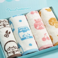 충무타올 클라우망 브레드이발소 모달선염 캐릭터 수건 180g 40수 코마사 4종 세트, 01 브레드(브라운), 02 윌크(블루), 03 마카롱(핑크), 04 초코(옐로우), 1세트