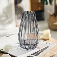 EVER HOUSE 百褶條紋玻璃花瓶, 灰色