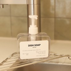 국내 제조 슬림형 주방세제 리필용기 화이트 펌프 300ml + DISH SOAP 화이트 라벨 세트, 투명 + 화이트(용기), 화이트(라벨지), 1세트