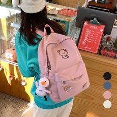 Elsso 新學期角色後背包 + 鴨子鑰匙圈 + 徽章 2入組, 後背包(粉紅色)