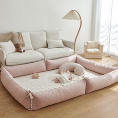 PRIELLE 純棉嬰兒床圍靠墊4件組(含枕芯), 糖果粉