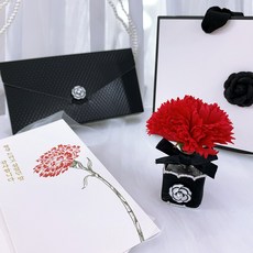 노블리 비누꽃 카네이션 + 감사함을 전하는 스타일 용돈 가방 + 쇼핑백 + 감사 카드 세트, 레드, 1개