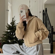 플랜데이 여성용 고중량 헤론 하이넥 투웨이 집업