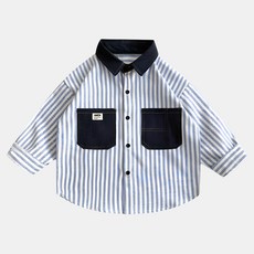 Uvely 男童丹寧口袋條紋換季休閒襯衫