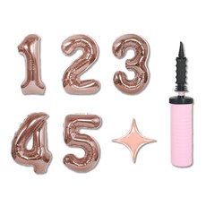 派對數字氣球組合 XL號, 玫瑰金（氣球），隨機發貨（手泵）, 1套