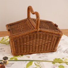 Rattan Mall 藤編經典野餐籃, 1個, 深棕色