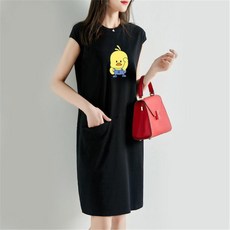 NANDAL 寬鬆版連身裙 含大尺碼, 黑色(小雞1)