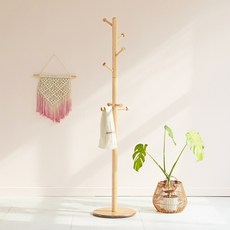WOODYHOME 邊角設計實木十字型立式衣架掛衣架, 原木色