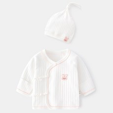 JOYMULTI 幼兒款兔子彩虹天使肚衣帽子組合 粉色兔子