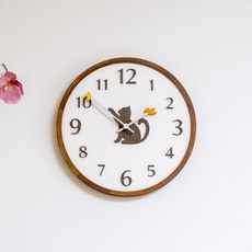 書雲藝術 蝴蝶與貓咪靜音原木掛鐘, 棕色