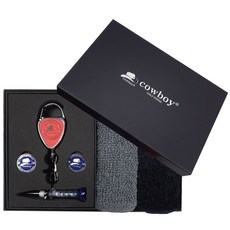 牛仔磁鐵高爾夫球標記禮品套組, 高爾夫毛巾（灰色、深藍）、高爾夫球座（隨機發貨）、球標（隨機發貨）