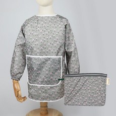 베베슈에뜨 아동용 방수 긴팔 미술가운 + 파우치 세트, 드리밍 플라워 그레이