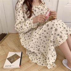 2Estar 女款荷葉邊圖案長袖長版連身睡裙